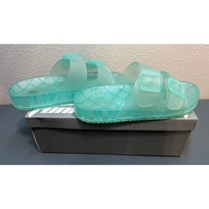 FunkyMonkey Womens Comfort Slides‎ Mint Green Jelly Double Strap Sandals Size 6